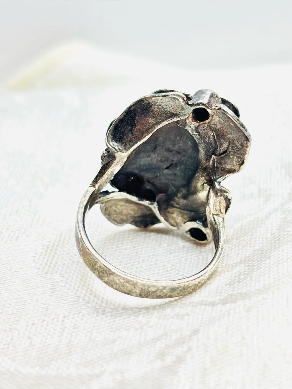 Vintage Sterling Silver Lapis Lazuli Rose Ring Size 5.5